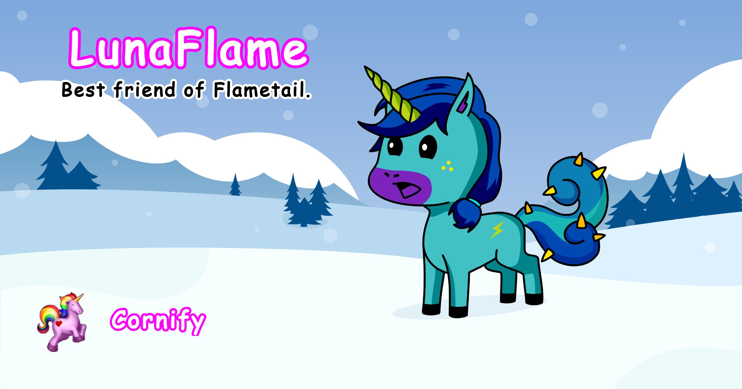 LunaFlame, a Younicorn friend of Flametail on Cornify